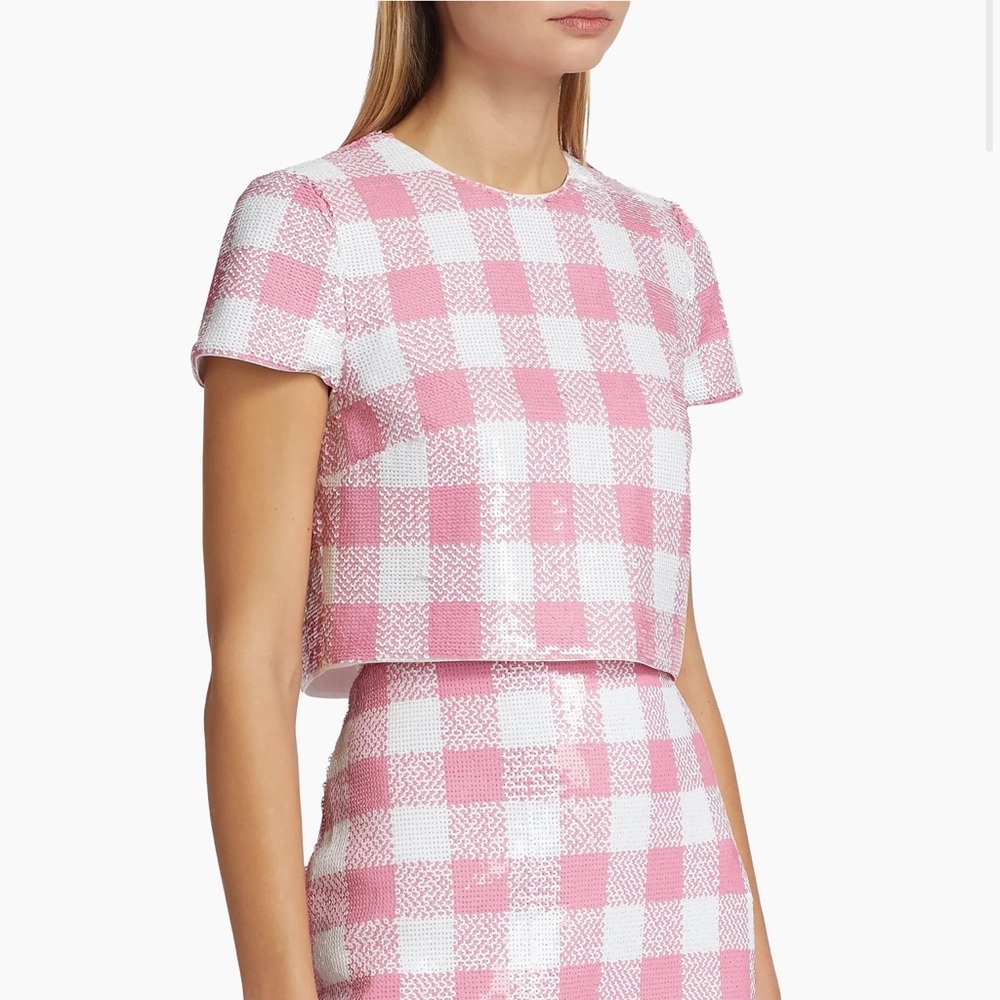 Tocin Pink Plaid Sequins Top size 0 NWT